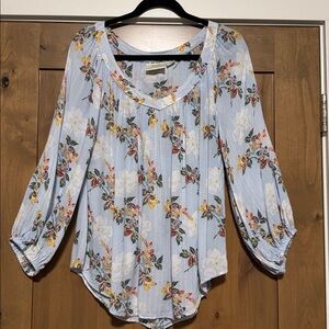 Maeve Anthropologie Top Floral Blouse Women 12 Blue Balloon Sleeve Boswell Boho